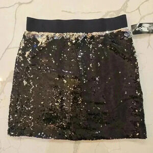 NWT Sequin Stretch Party Mini Skirt Walk Pop Black Siver Womens Size XL